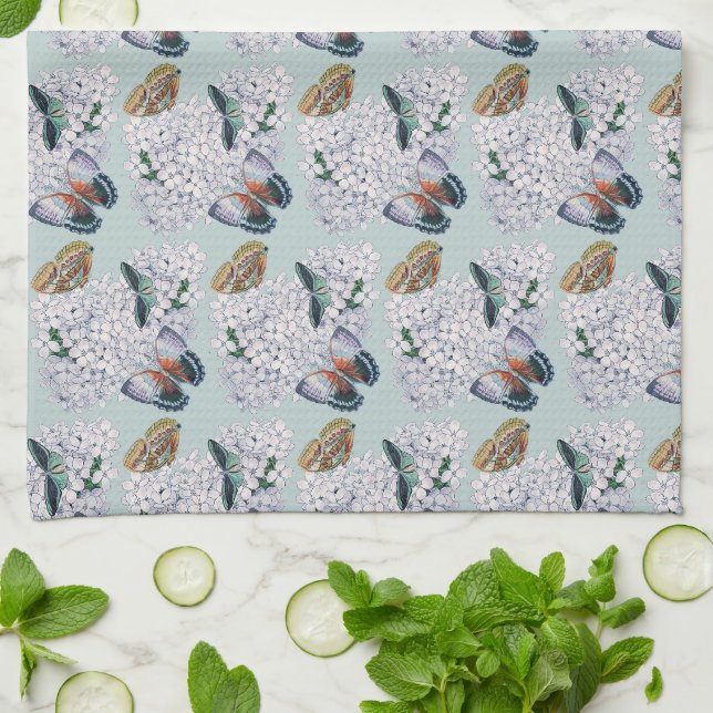 Linge De Cuisine Papillons sur turquoise souple (Plié)
