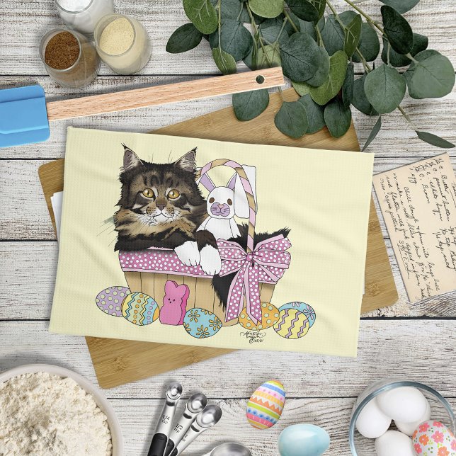 Linge De Cuisine Pâques Panier Tabby Kitten (Créateur téléchargé)