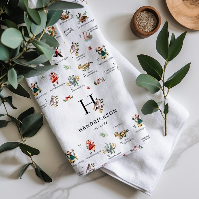 Linge De Cuisine Parbande | 12 Jour de Noël Monogram Towel (Créateur téléchargé)