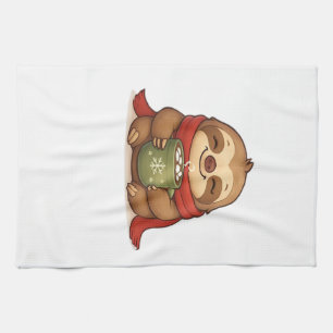 Linge De Cuisine Paresseux de Noël Cozy avec Chocolat Chaud � Cute