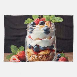 Linge De Cuisine Parfait aux fruits rouges dans un pot en verre