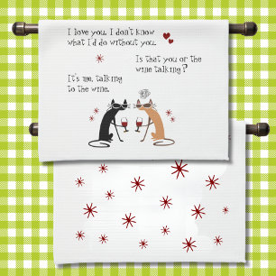 Linge De Cuisine Parler au chat drôle du vin