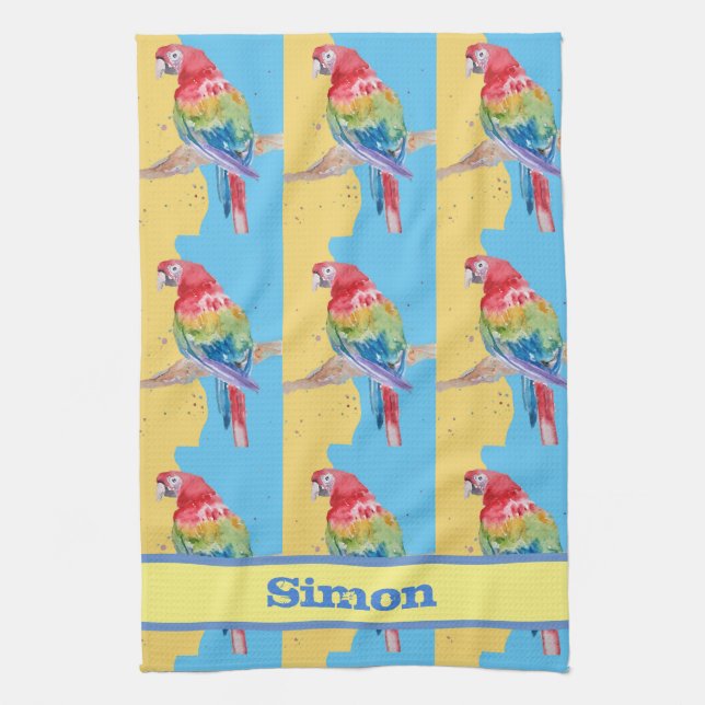 Linge De Cuisine Parrot Macaw Blue Bird Birthday Boys Homme Nom (Vertical)