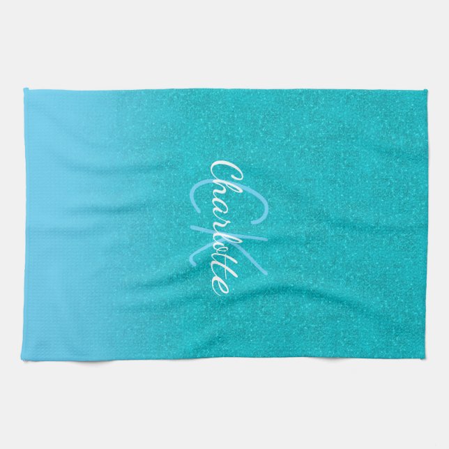 Linge De Cuisine parties scintillant bleue turquoise aqua vert mer  (Horizontal)