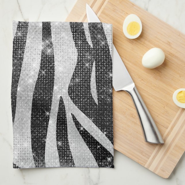 Linge De Cuisine Parties scintillant brillante noire blanche brilla (Quart Plié)