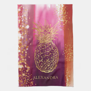 Linge De Cuisine Parties scintillant d'ananas rose personnalisée