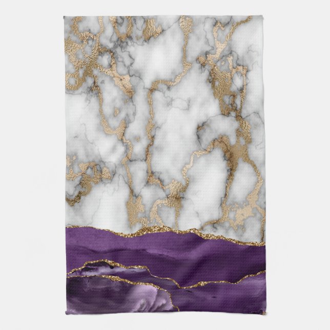 Linge De Cuisine Parties scintillant d'or brillant Marbre blanc vio (Vertical)