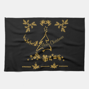 Linge De Cuisine Parties scintillant d'or Joyeux Noël, Père Noël