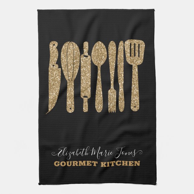 Linge De Cuisine Parties scintillant d'or moderne Cuisine noire Ust (Vertical)