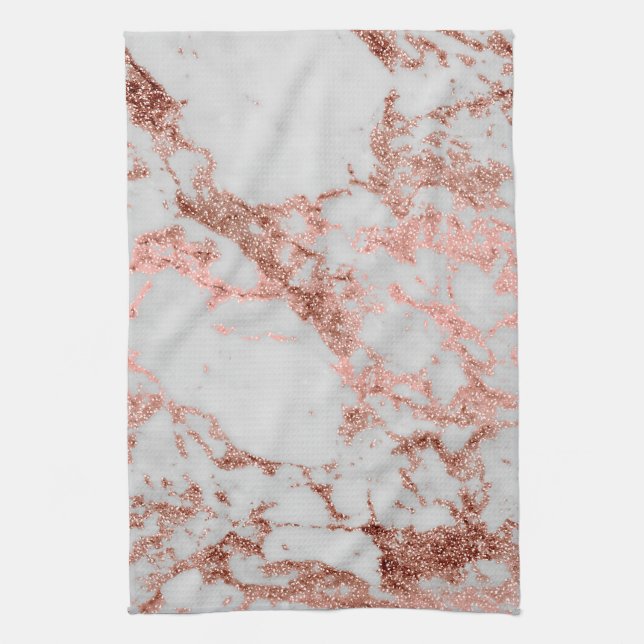 Linge De Cuisine Parties scintillant d'or Rose en marbre moderne (Vertical)