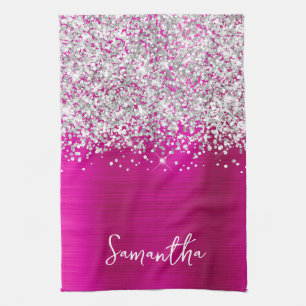 Linge De Cuisine Parties scintillant en argent Nom du glam rose cha