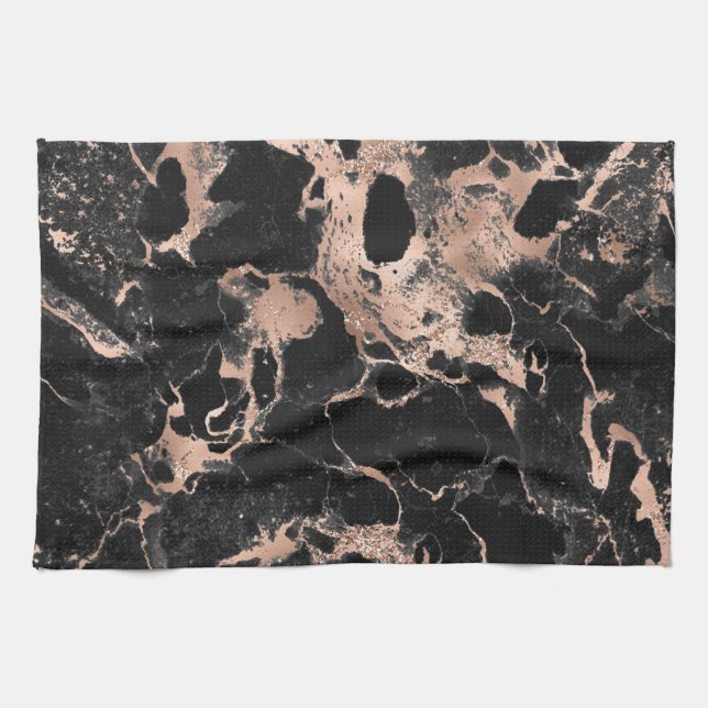 Linge De Cuisine Parties scintillant en marbre noir rose or (Horizontal)