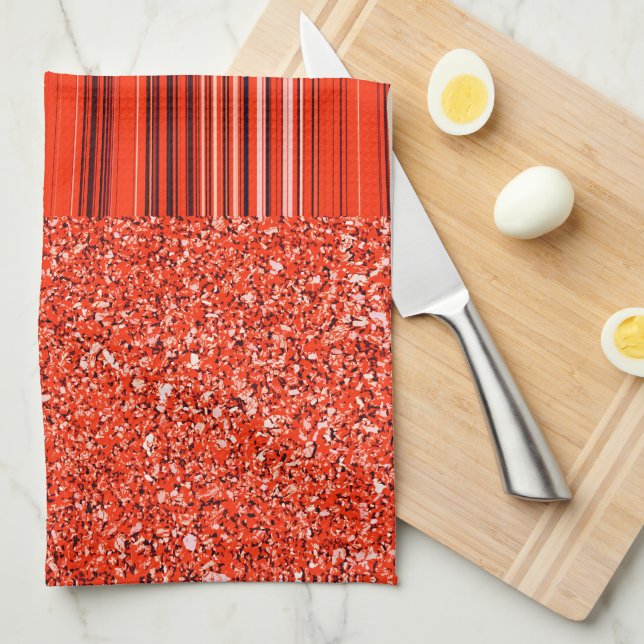 Linge De Cuisine Parties scintillant et rayures rouge noir blanc (Quart Plié)