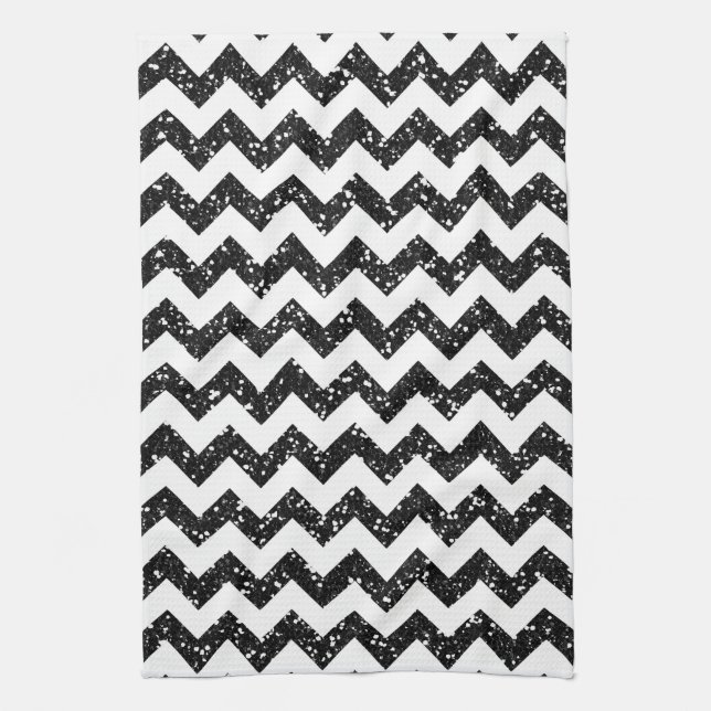 Linge De Cuisine Parties scintillant noire moderne Chevron Cuisine  (Vertical)