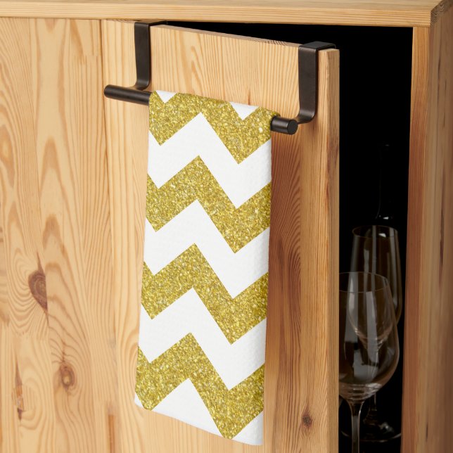 Linge De Cuisine Parties scintillant or moderne blanc Chevron (Pliage en tiers)