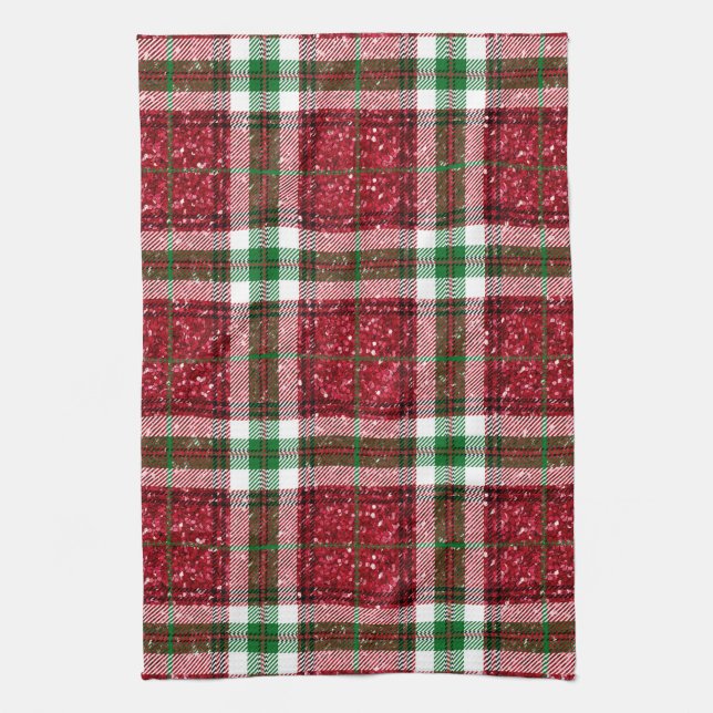Linge De Cuisine Parties scintillant traditionnelle rouge et verte  (Vertical)
