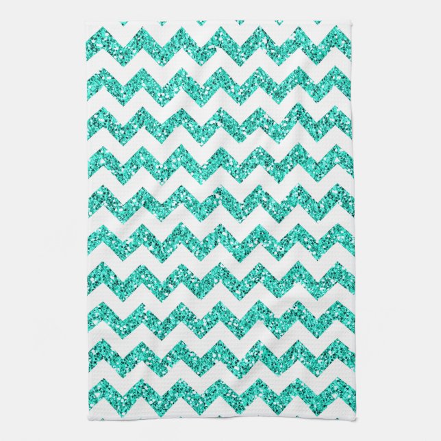 Linge De Cuisine Parties scintillant Turquoise moderne Chevron Cuis (Vertical)