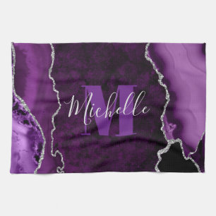 Linge De Cuisine Parties scintillant violet et argenté Marbre Agate