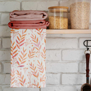 Linge De Cuisine Pastel aquarelle branches orange et rose