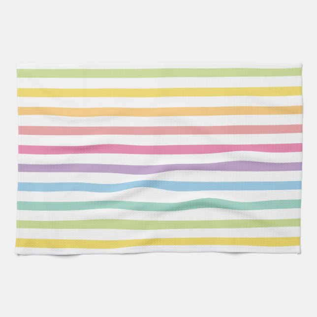 Linge De Cuisine Pastel Color Rainbow Stripes Motif (Horizontal)