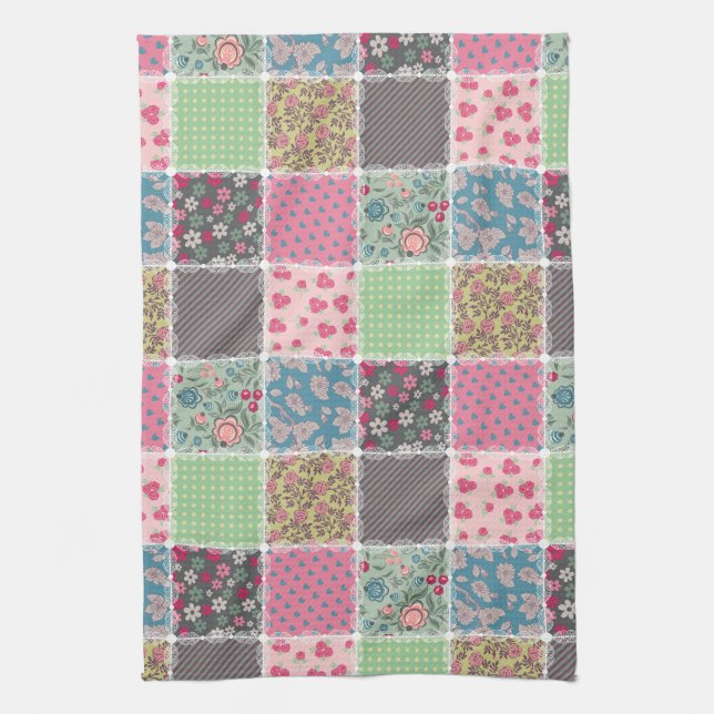 Linge De Cuisine Pastel Floral Quilt Carré (Vertical)