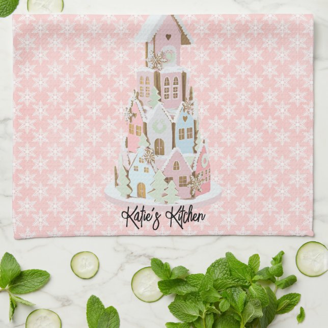 Linge De Cuisine Pastel Gingerpain Sucre Château Gâteau Cuisine Ser (Plié)