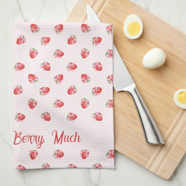Linge De Cuisine Pastel Pink Coquette Fraise personnalisée (Quart Plié)