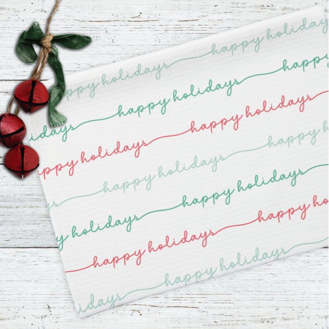 Linge De Cuisine Pastel Red Green Joyeux Joyeux Jours de Noël Scrip (Créateur téléchargé)
