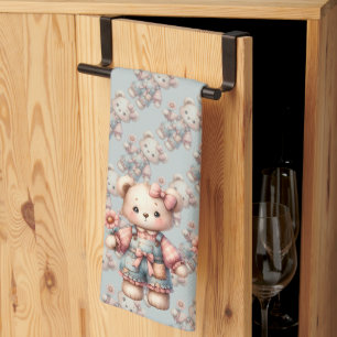 Linge De Cuisine Pastel Teddy Bear Holding Flower Wear Overalls