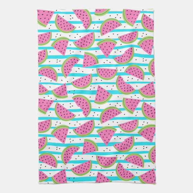 Linge De Cuisine Pastèque au néon sur le motif de rayures (Vertical)