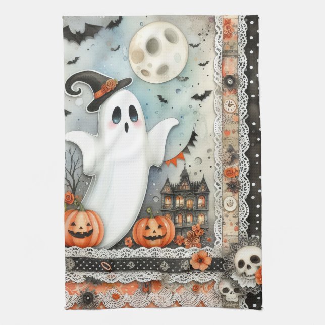 Linge De Cuisine Patchwork de fantôme d'Halloween (Vertical)