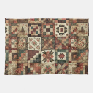 Linge De Cuisine Patchwork en terre cuite et courtepointe Rustique 