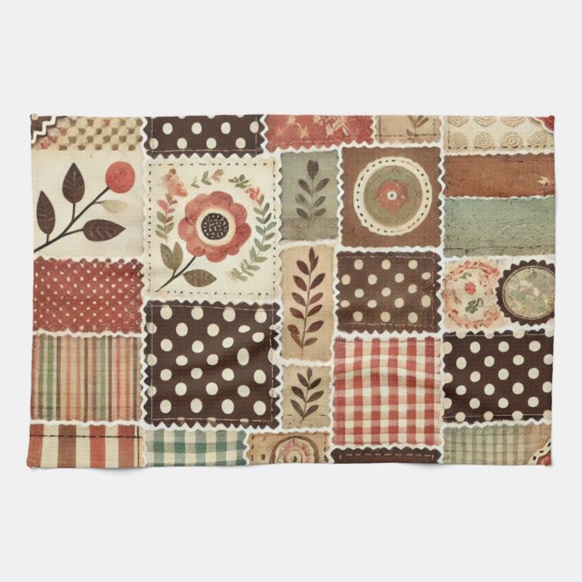 Linge De Cuisine Patchwork en terre cuite et courtepointe Rustique  (Horizontal)