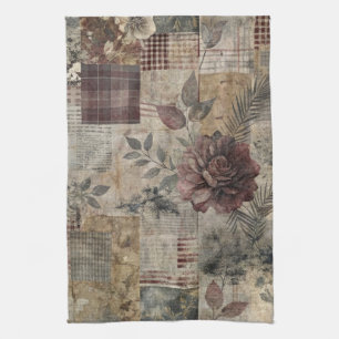 Linge De Cuisine Patchwork Floral de Cottage Sombre - Bourgogne & C