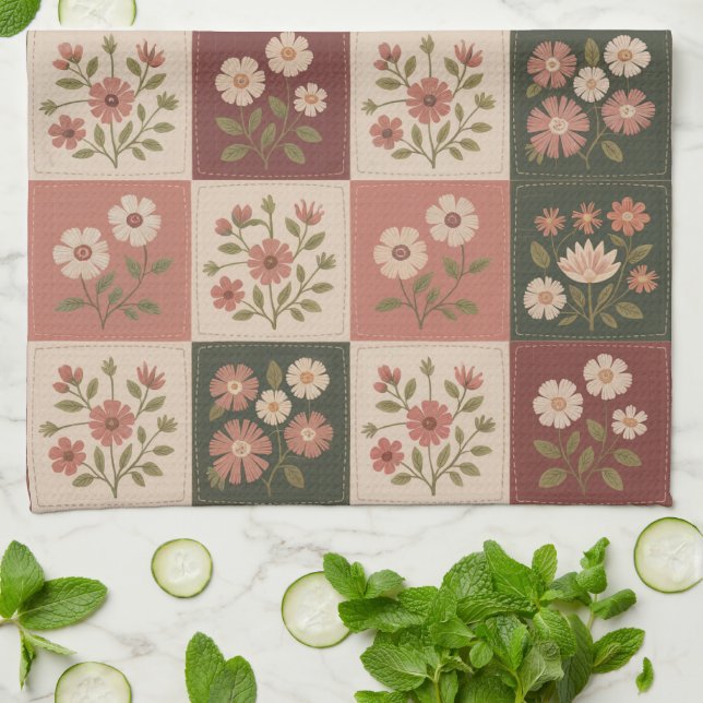 Linge De Cuisine Patchwork floral rustique sans couture (Plié)