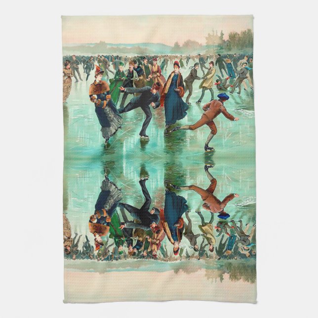 Linge De Cuisine Patinage sur glace victorien scène hivernale vinta (Vertical)