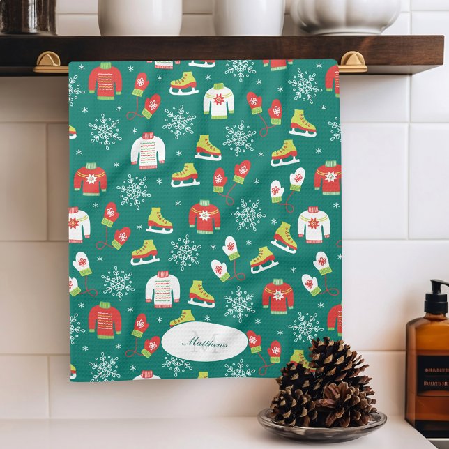 Linge De Cuisine Patins à glace et flocons de neige Motif Monogramm (Créateur téléchargé)