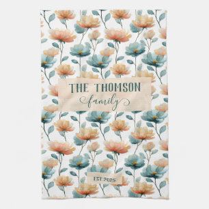 Linge De Cuisine Patrimoine familial floral aquarelle vintage