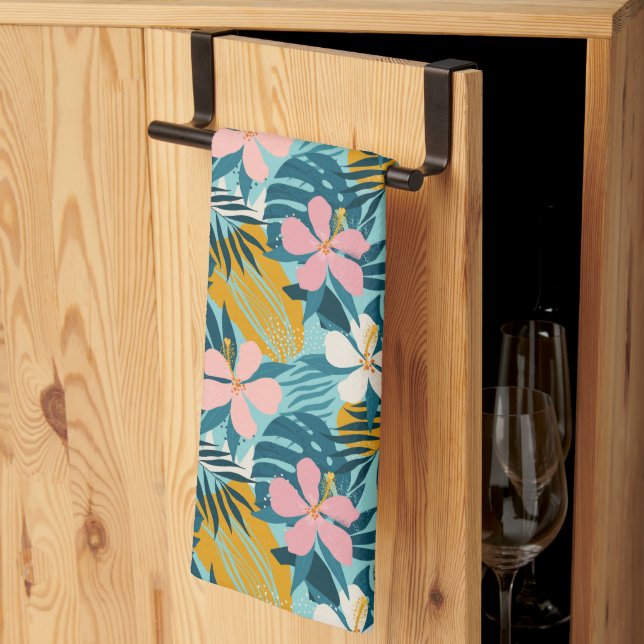 Linge De Cuisine Pattern tropical hibiscus (Pliage en tiers)