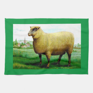 Linge De Cuisine pâturage vintage d'herbe verte mouton