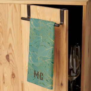 Linge De Cuisine Paume vert et or feuille motif