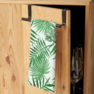 Linge De Cuisine Paume vert tropical Feuille Aquarelle d'été Art