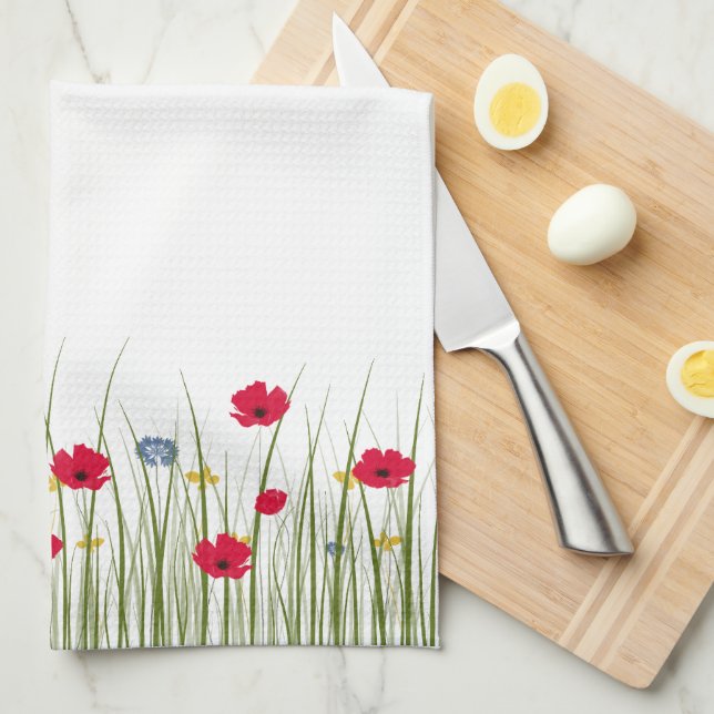 Linge De Cuisine Pavot aquarelle (Quart Plié)