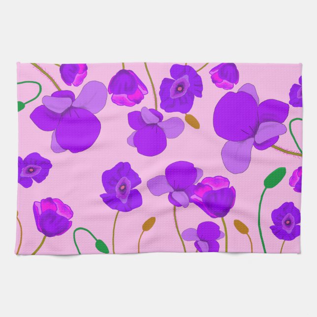 Linge De Cuisine Pavot (Papaver somniferum) Lilac (Horizontal)