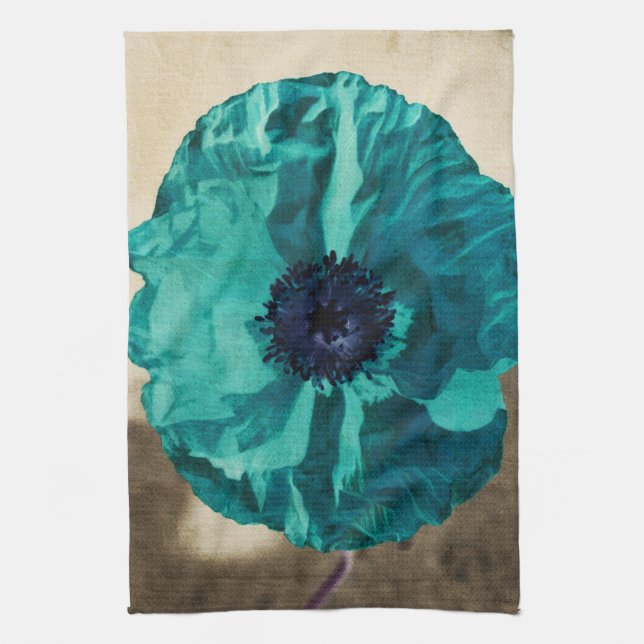 Linge De Cuisine Pavot turquoise (Vertical)