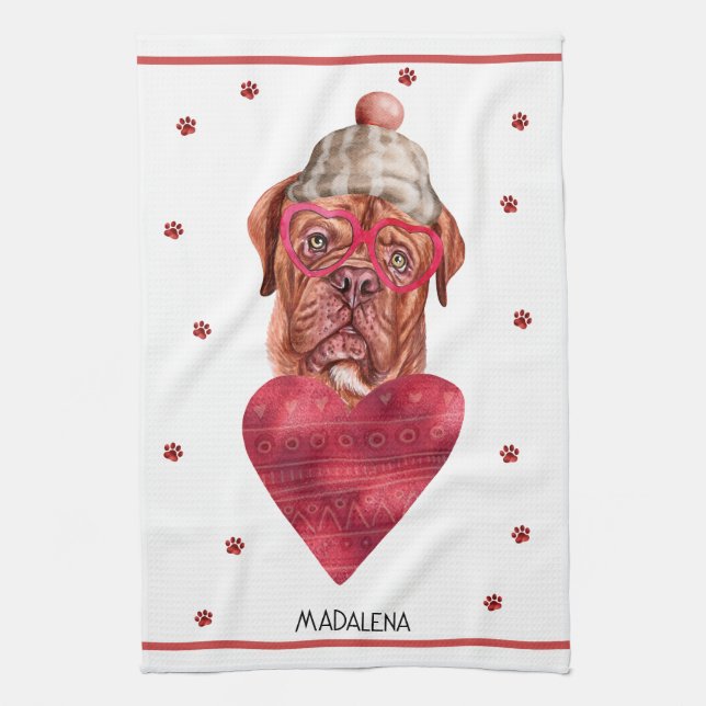 Linge De Cuisine Paws Amoureux des chiens Valentine Cadeau Français (Vertical)