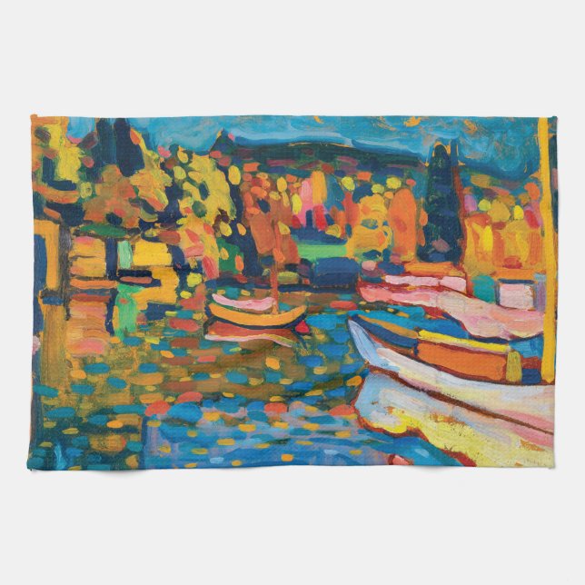 Linge De Cuisine Paysage d'automne avec bateaux de Wassily Kandinsk (Horizontal)