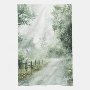 Linge De Cuisine Paysage de chemin forestier brumeux (1)