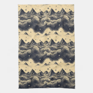 Linge De Cuisine Paysage de montagnes aux nuages vintage (3)