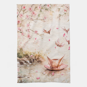 Linge De Cuisine Paysage de sérénité aux cerisiers en fleurs roses